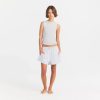 COTTON FLEECE OVERSIZED DOUBLE WAISTBAND SHORT | LIGHT HEATHER GREY ON A MODEL FRONT VIEW @ | FOCUS: 0.0, 1.0, 0.9