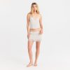 RIB KNIT LACE MINI SKIRT | EGRET ON A MODEL FRONT VIEW @ | FOCUS: 0.0, 1.0, 0.9