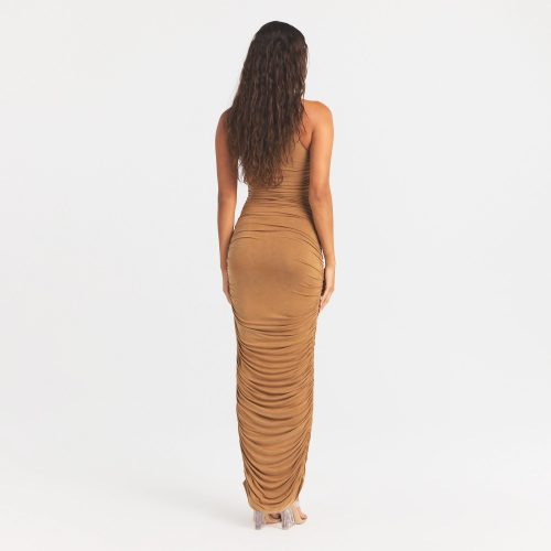 CUPRO JERSEY RUCHED LONG DRESS