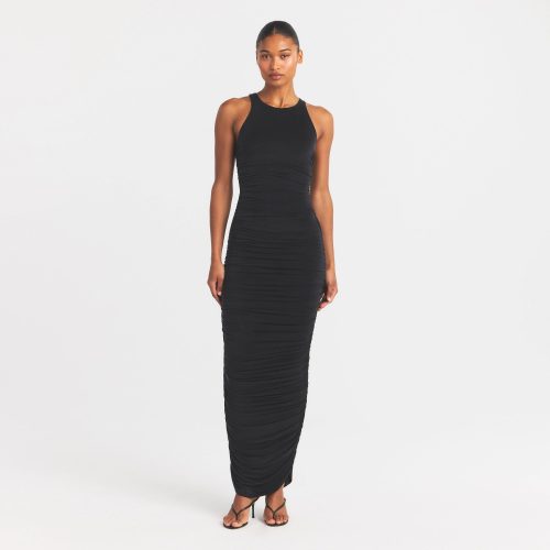 CUPRO JERSEY RUCHED LONG DRESS