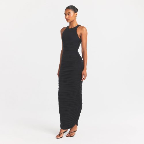 CUPRO JERSEY RUCHED LONG DRESS