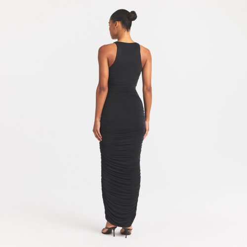 CUPRO JERSEY RUCHED LONG DRESS