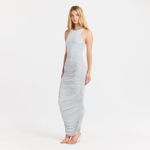 CUPRO JERSEY RUCHED LONG DRESS