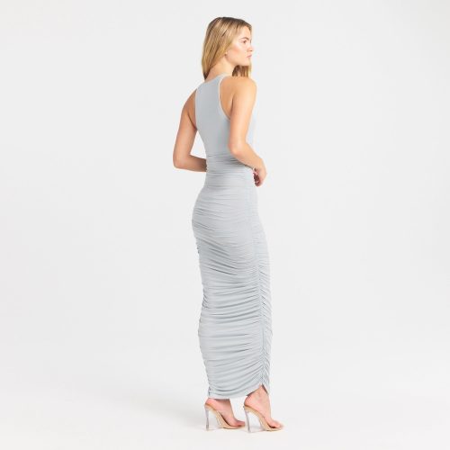 CUPRO JERSEY RUCHED LONG DRESS