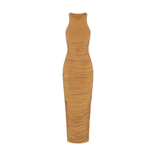 CUPRO JERSEY RUCHED LONG DRESS