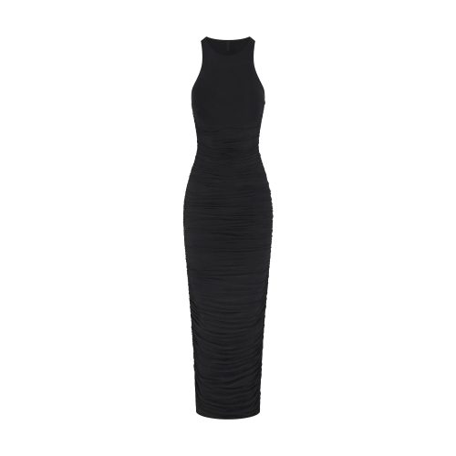 CUPRO JERSEY RUCHED LONG DRESS