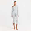 CUPRO JERSEY ASYMMETRICAL TOP | PEARL ON A MODEL FRONT VIEW @ | FOCUS: 0.0, 1.0, 0.9